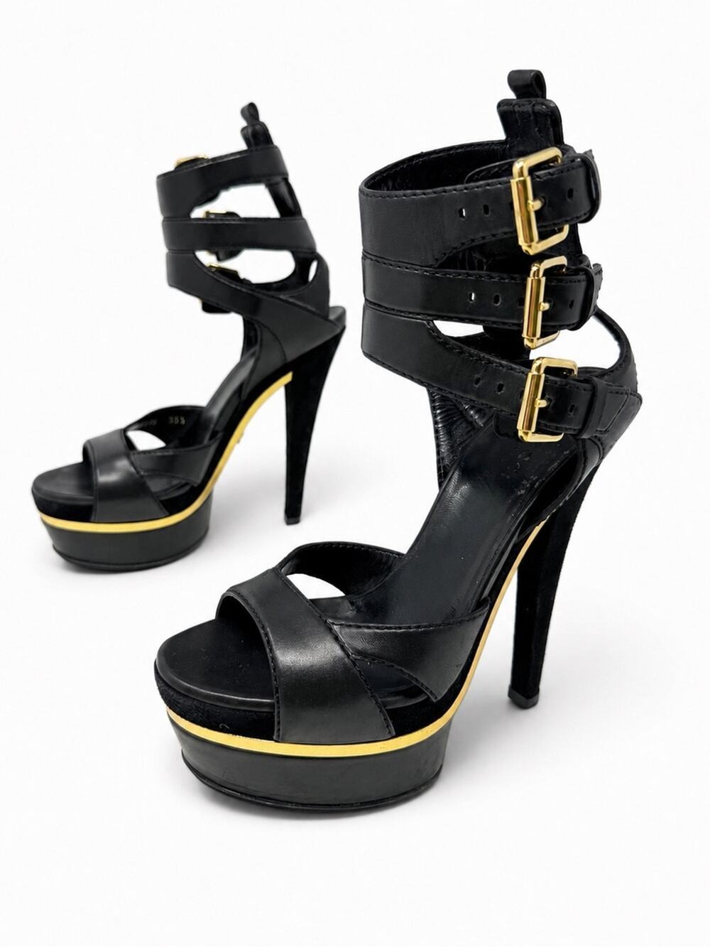 Gucci Iman Platform Buckle Sandal Heels Womens Size EU 35.5
